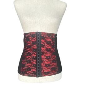 Charman Waist Trainer Corset Body Cincher Shapewear Black Red Satin Lace XL